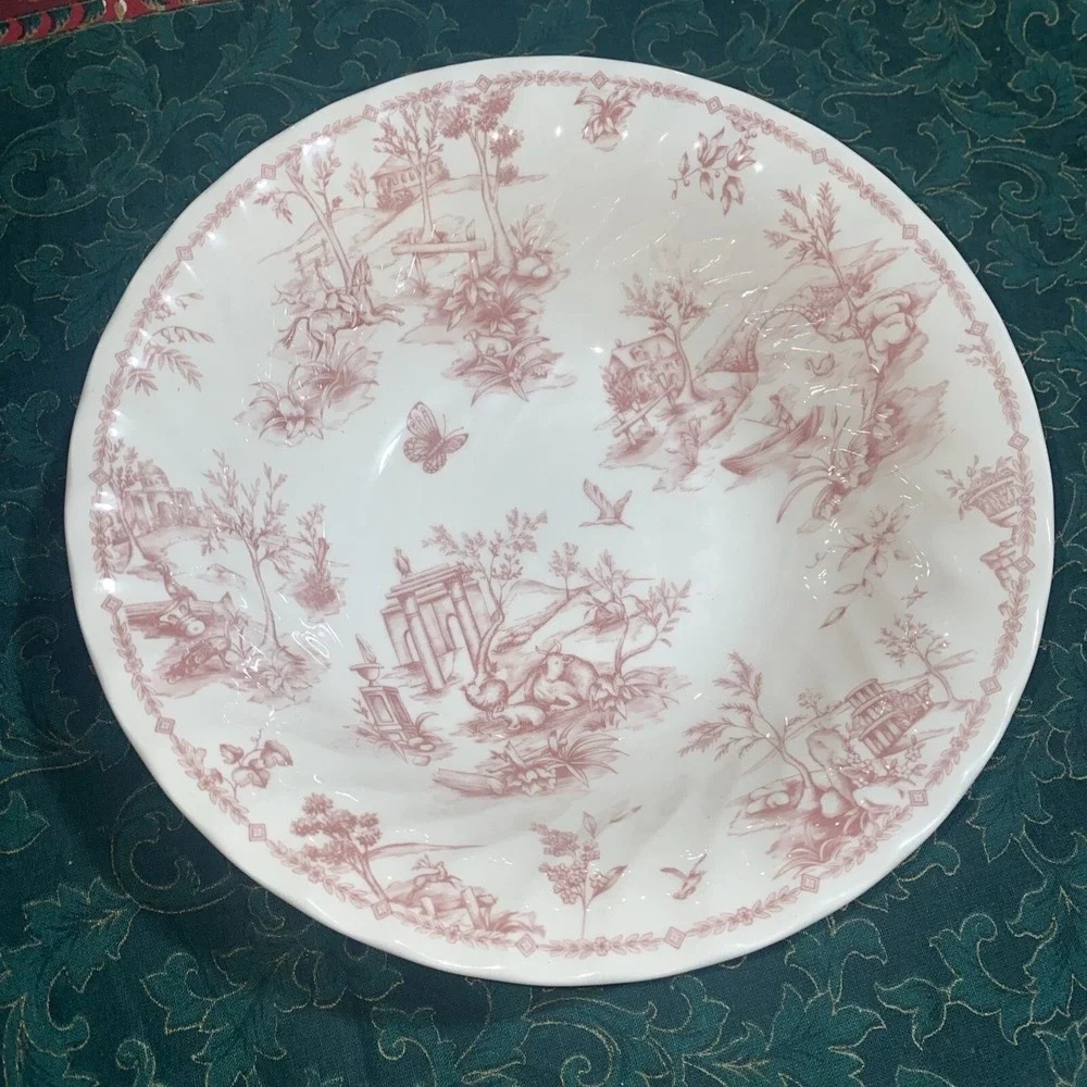 Queens Chelsea Toile Pink‎ Vegetable Serving Bowl 9.4 Inch French Country